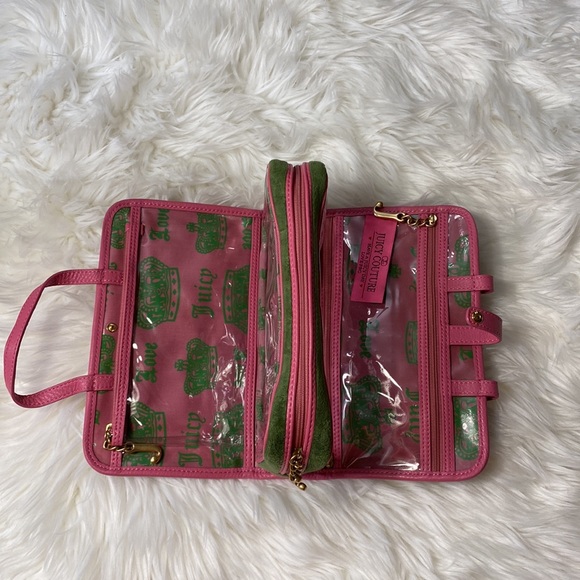 Juicy Couture Green and Pink Travel Makeup Bag Purse - Picture 8 of 14